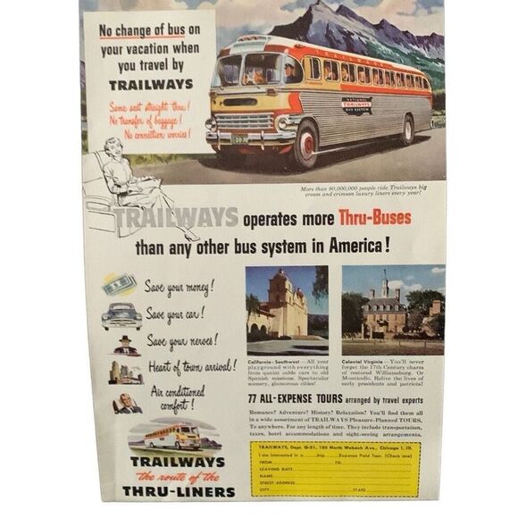Vintage 1951 Trailways No Change of Bus Ad Advertisement - Picture 4 of 4